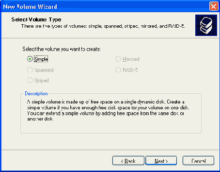 Окно мастера New Volume Wizard
