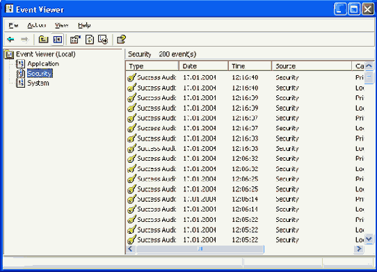 Окно оснастки Event Viewer