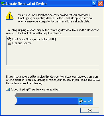 Окно Unsafe Removal of Device