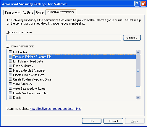 Вкладка Effective Permissions