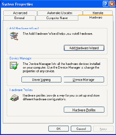 Вкладка Hardware окна System Properties